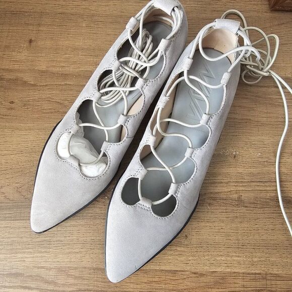 NEVER WORN NAYA POINTY LACED KITTEN HEELS SHOES GREY NUBUCK LEATHER SIZE 6 WOMEN - Picture 13 of 14